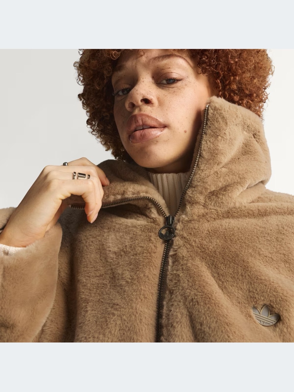 adidas Women's Beige Teddy Faux-Fur Zip Jacket